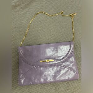 Leather envelope clutch with gold chain